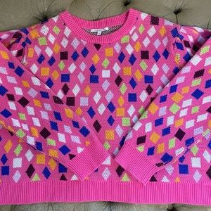 Olivia Rubin Sweater Size L Geometric Patterns on Pink Excellent Condition NWOT